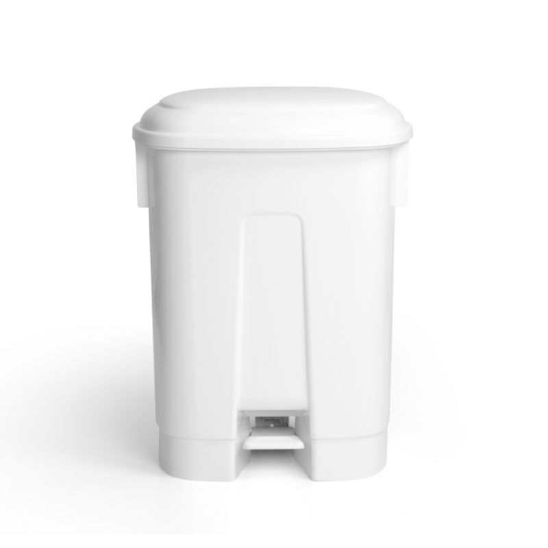Petite poubelle plastique blanche standard, pratique pour tous espaces.