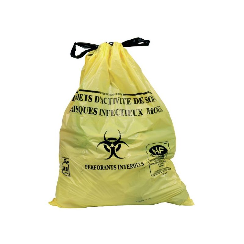 Sac à déchets médicaux DASRI 100 L jaune liens coulissants x 250