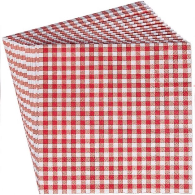 50 Serviettes de table jetables vichy rouge