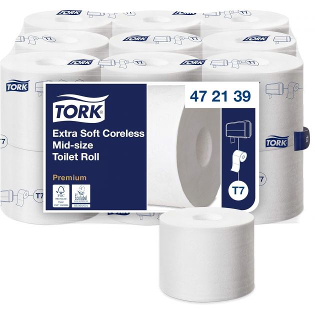 Tork Papier toilette rouleau Mid-size sans mandrin Advanced Naturel - 2  plis, 471255, Papier toilette, Recharges