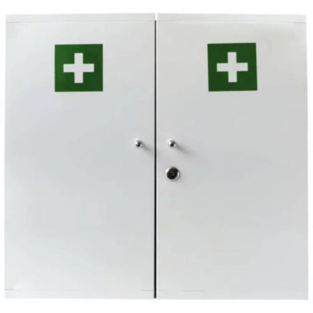 Armoire à pharmacie en acier blanc pour nécessaire d'urgence -2 portes 12 étagères