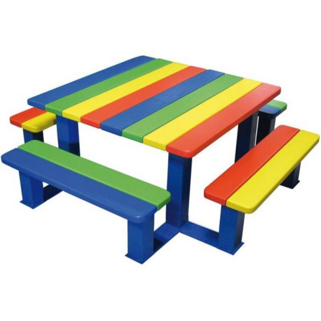 Table pique-nique enfants colorée exterieur bois metal