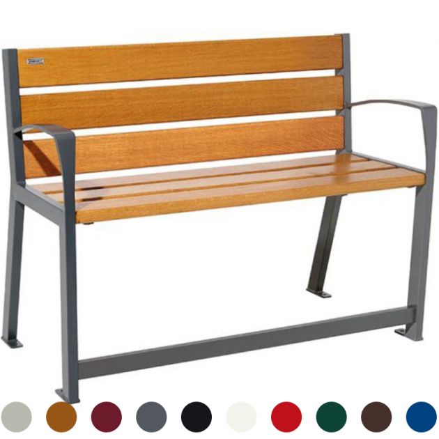 Banc public senior chêne clair avec accoudoirs et repose-pieds 120 cm SILAOS