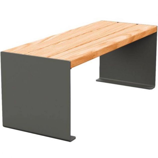 Banquette publique bois lasuré chêne clair et acier 120 cm KUB gris anthracite