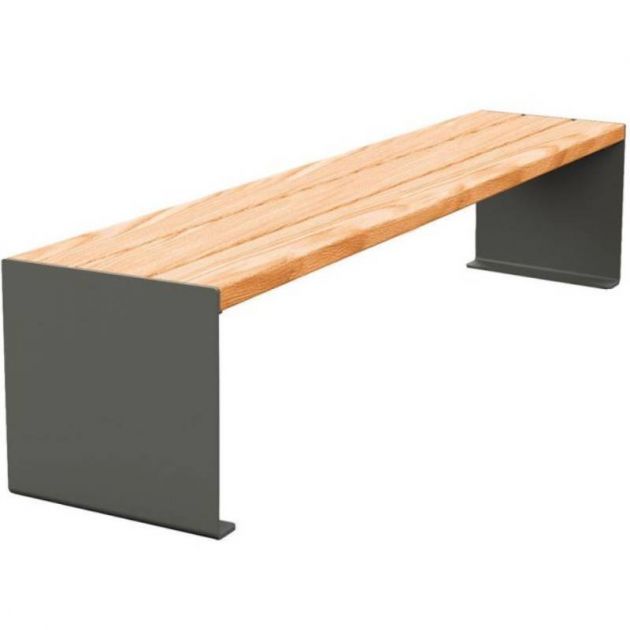 Banquette publique bois lasuré chêne clair et acier 180 cm KUB gris anthracite