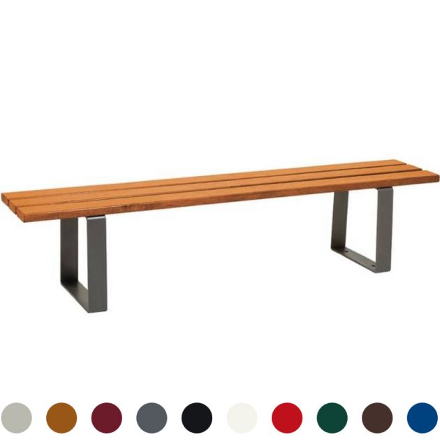 Banquette publique bois exotique lasuré chêne clair et acier 180 cm RIGA