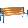 Banc public bois lasuré chêne clair et acier avec accoudoirs 180 cm SILAOS bleu