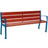 Banc public bois lasuré acajou et acier avec accoudoirs 180 cm SILAOS bleu