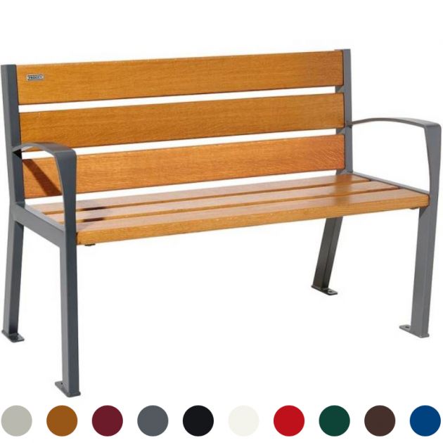 Banc public bois avec accoudoirs 120 cm chêne et acier