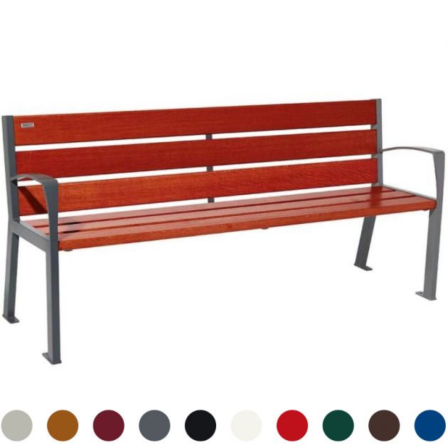 Banc public bois avec accoudoirs 180 cm lasuré acajou et acier