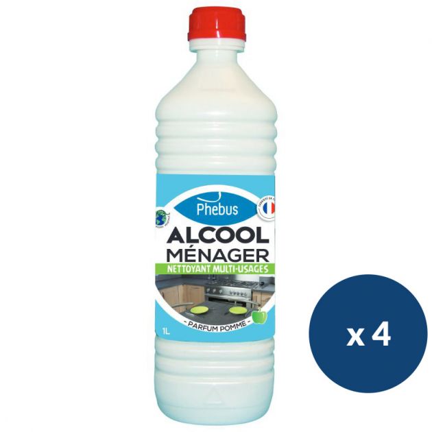 Alcool ménager 90° parfumé multi-usages flacons de 1 L - Lot de 4