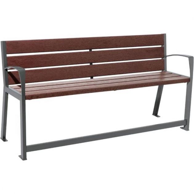 Banc public avec accoudoirs et repose-pieds plastique recyclé et acier 180 cm gris anthracite