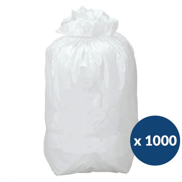 Sac poubelle recyclé blanc 20 L lien classique - carton de 1 000