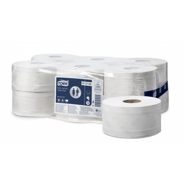 Papier toilette Mini Jumbo Advanced blanc Tork T2 colis de 12 bobines
