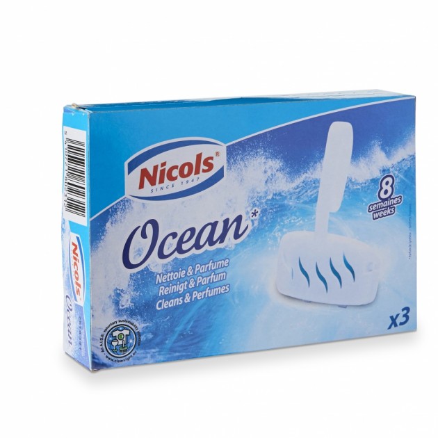 Boîte de 3 blocs de désodorisant WC Air Plus parfum océan - lot de 4
