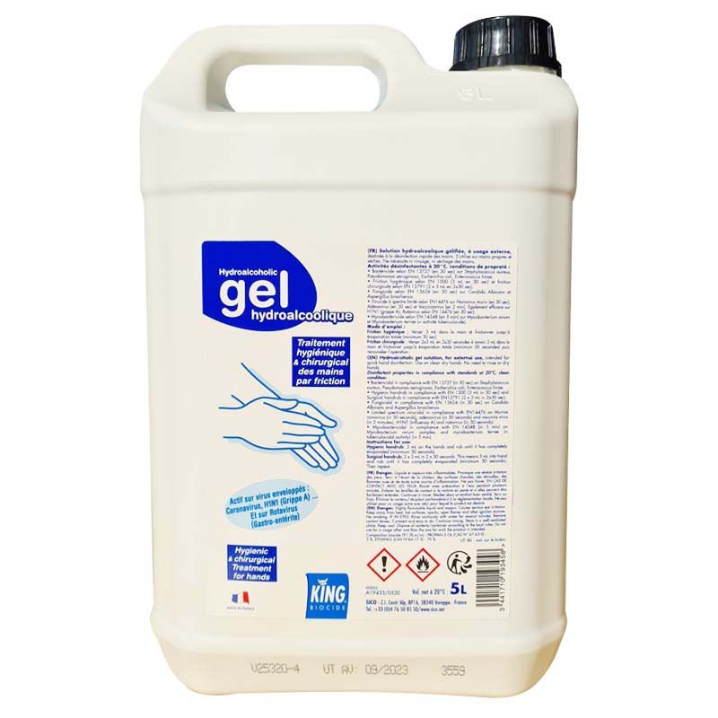 Gel hydroalcoolique inodore / incolore en bidon de 5 litres