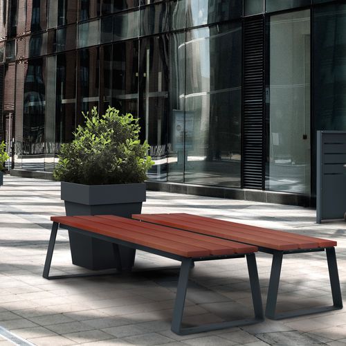 Banquette publique design mobilier urbain en bois et acier