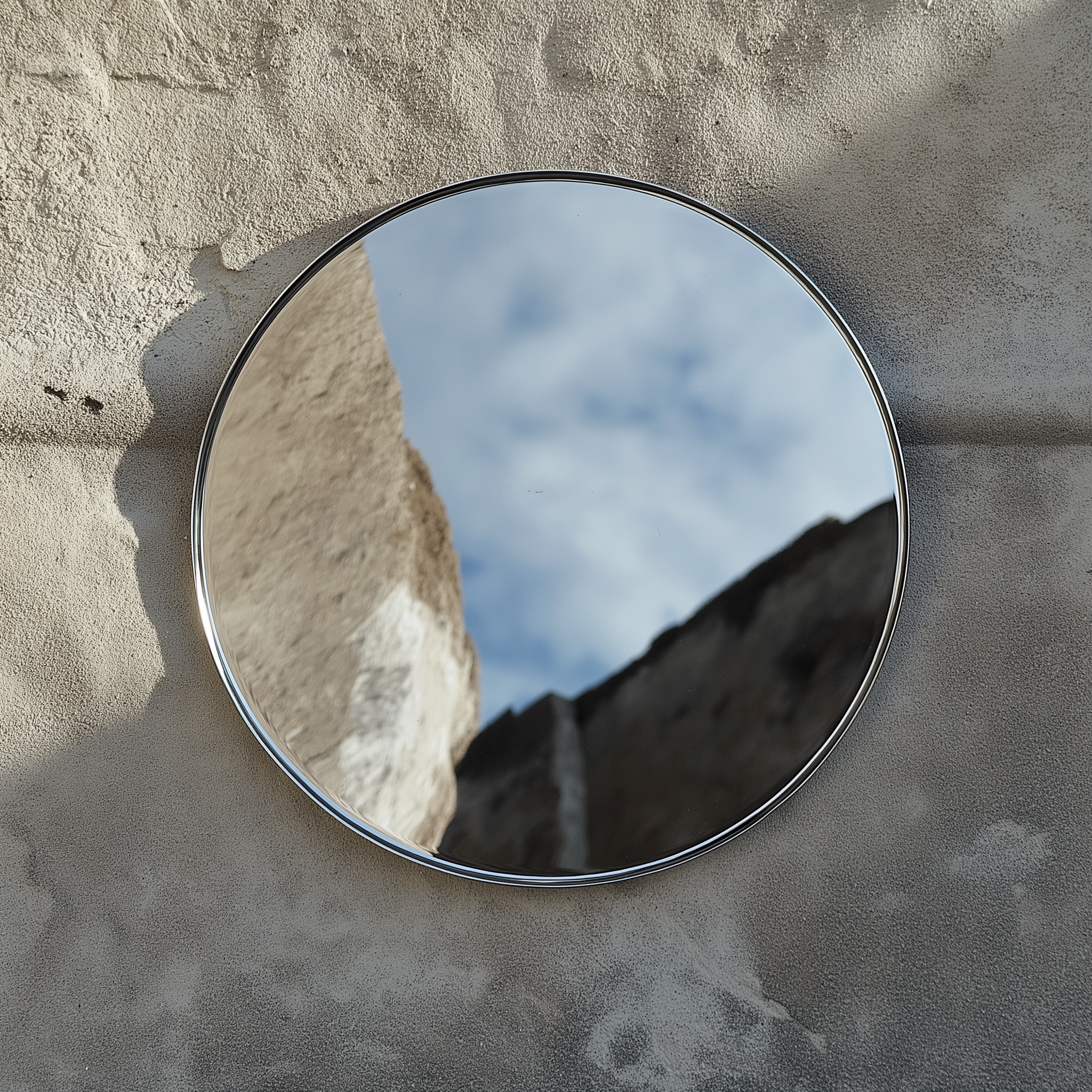 miroir public rond plat sur mur